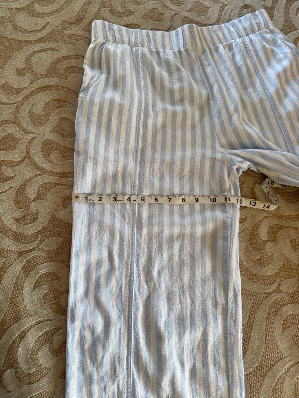 Coastal Comfort Blue White Striped Linen Blend Wide Leg Pants M - Picture 11 of 14